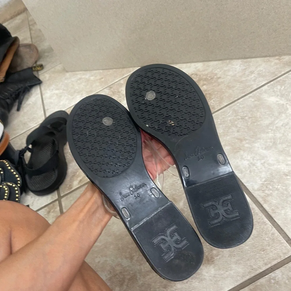 Sam Edelman Gekko Black Clear Jelly Thong Sandals Womens 10 Flat Summer Beach